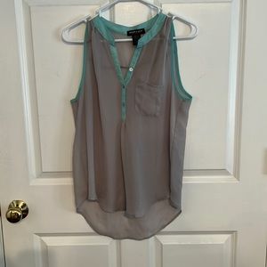 Gray and teal sheer top